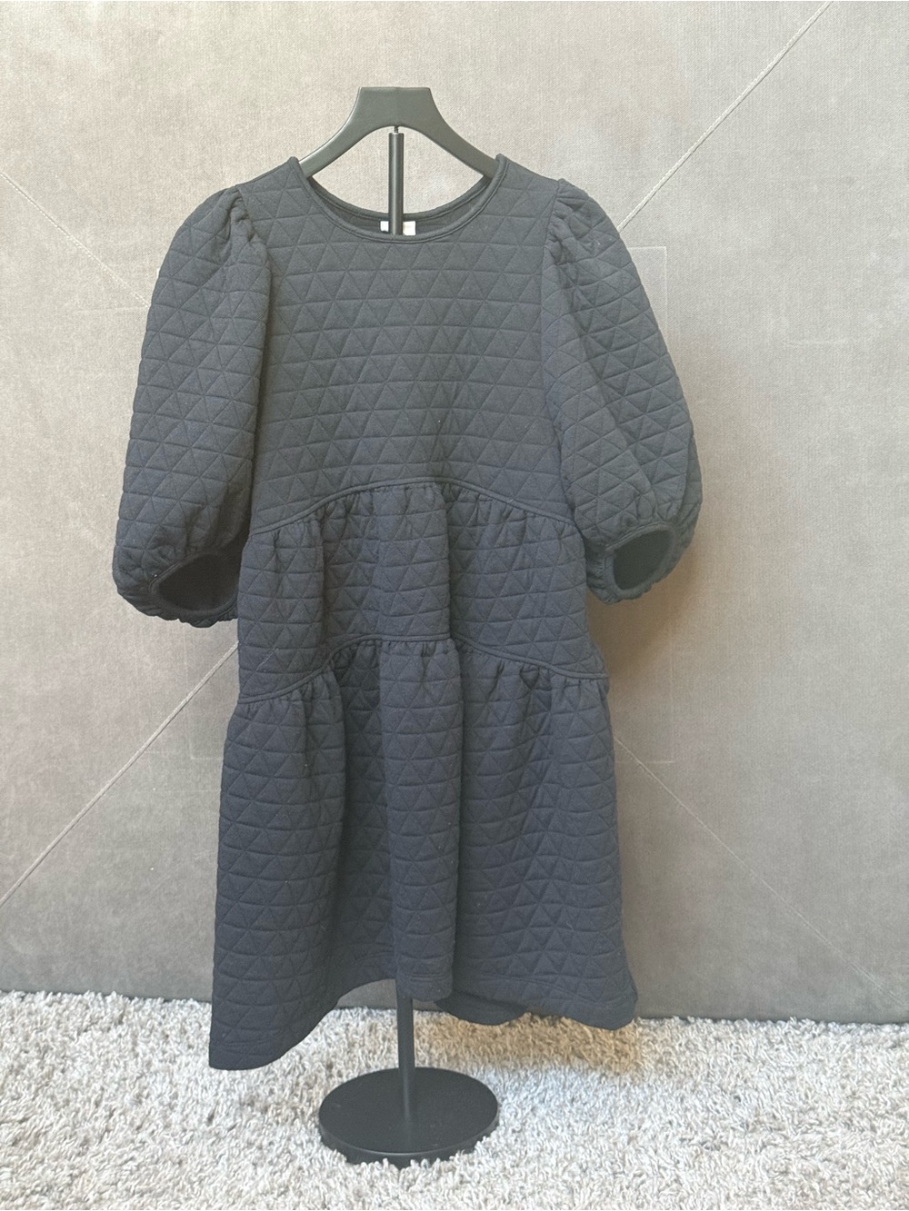 A New Day Black Quilted Puff Sleeve Dress with pockets | M